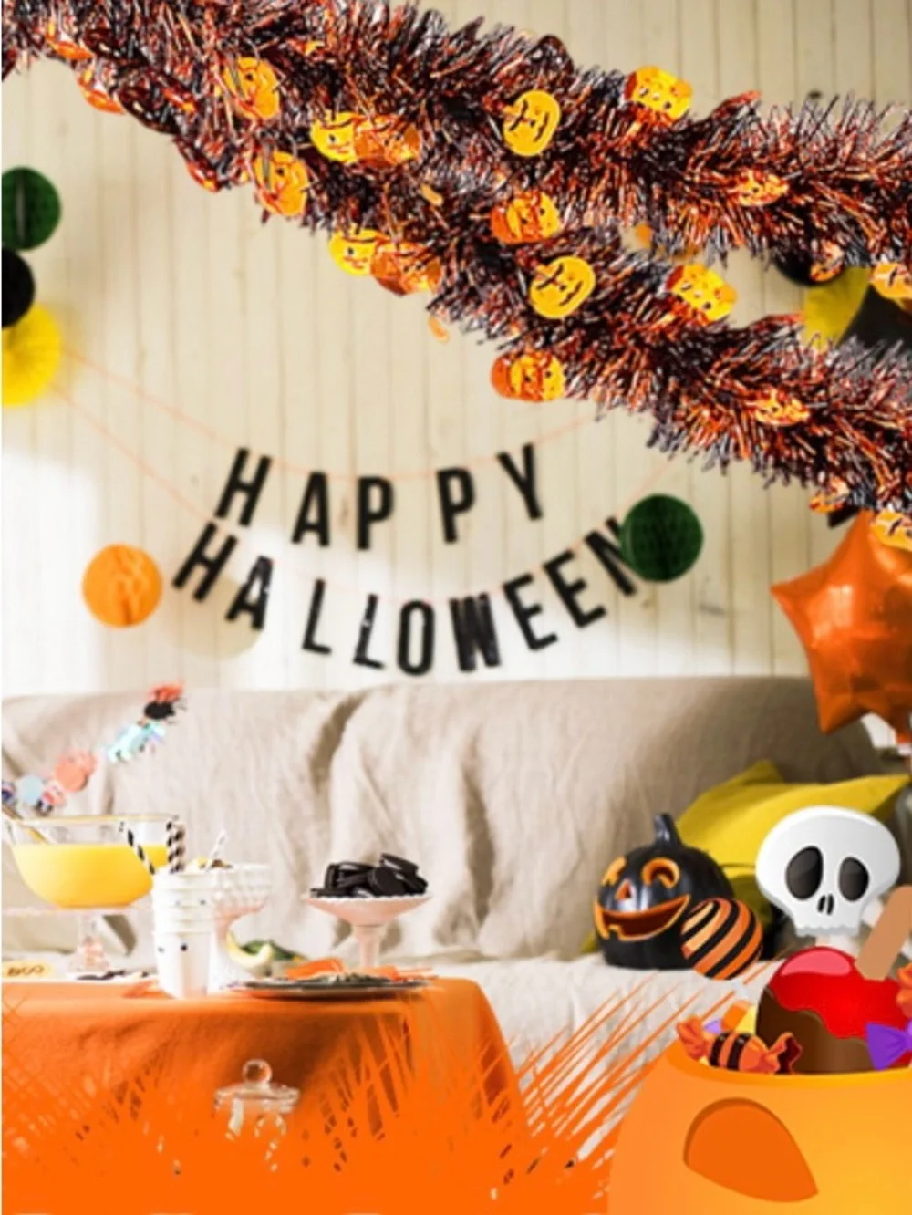 Halloween Tinsel Garland Party Decor - Orange & Black